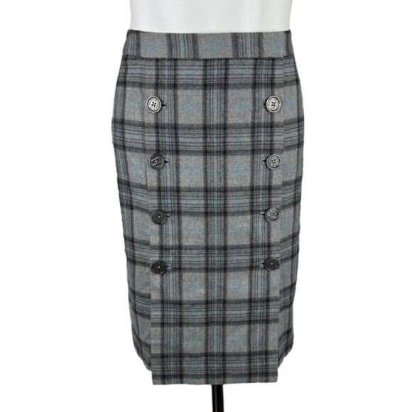 BROOKS BROTHERS Wool Plaid Button Front Wrap Skirt Sz 2 STRETCH PETITE - Picture 1 of 6